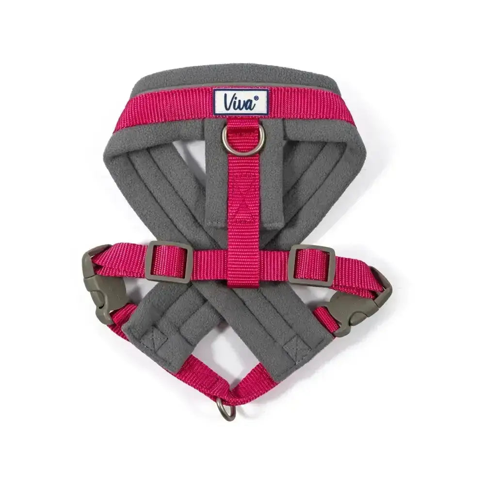 Anco viva padded harness in pink with gray poly-weave webbing and comfy padding for dogs