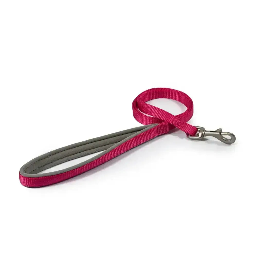Ancol viva padded snap lead in fuchsia and gray with durable poly-weave webbing and sturdy metal clasp