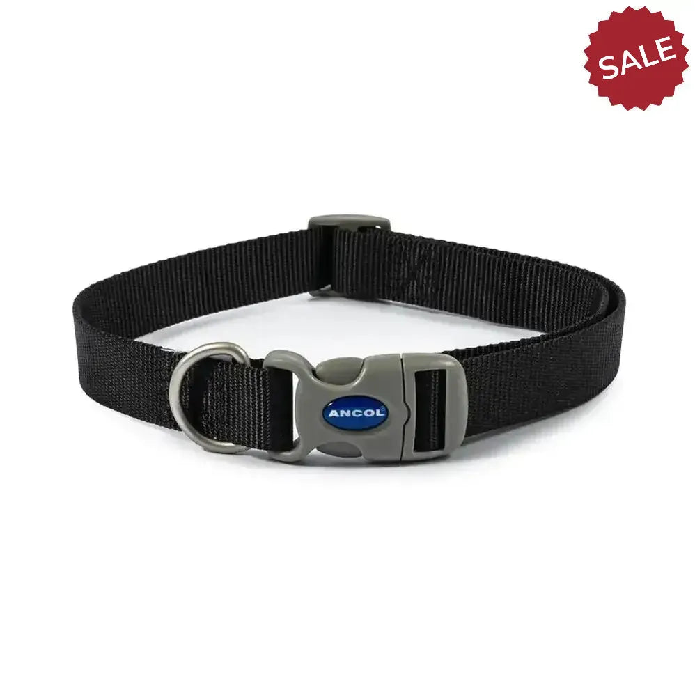 Ancol Viva Quick Fit Adjustable Collar Black 20-30cm Size 1 - 2 Dog Collars