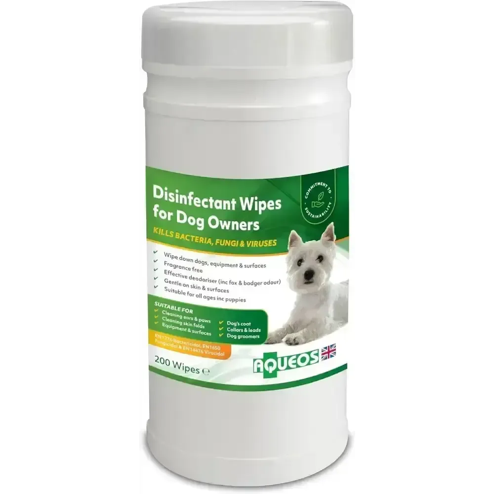 Aqueos Canine Disinfectant Wipes for Dogs and Owners 200 Wipes Pet Wipes