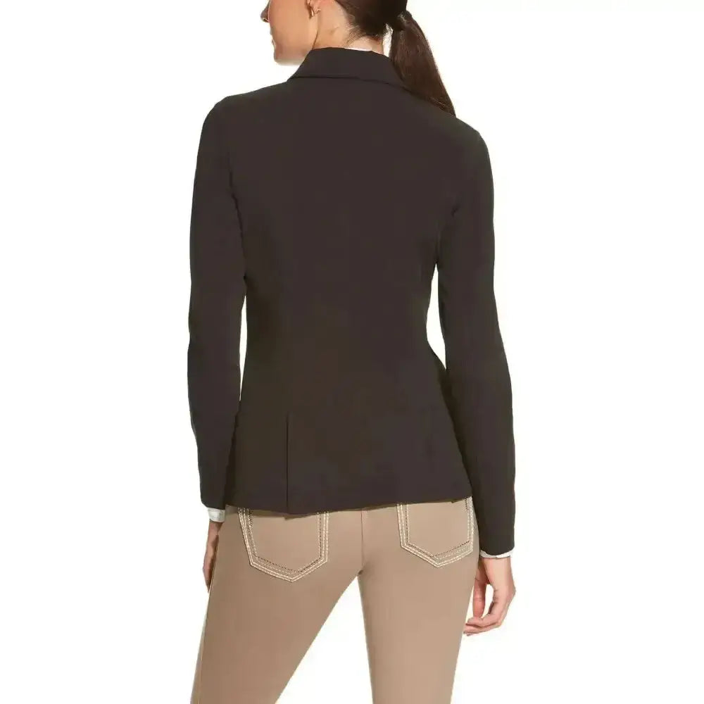 Black ariat artico light tailored riding jacket with structured collar stretch fabric and moisture movement technology