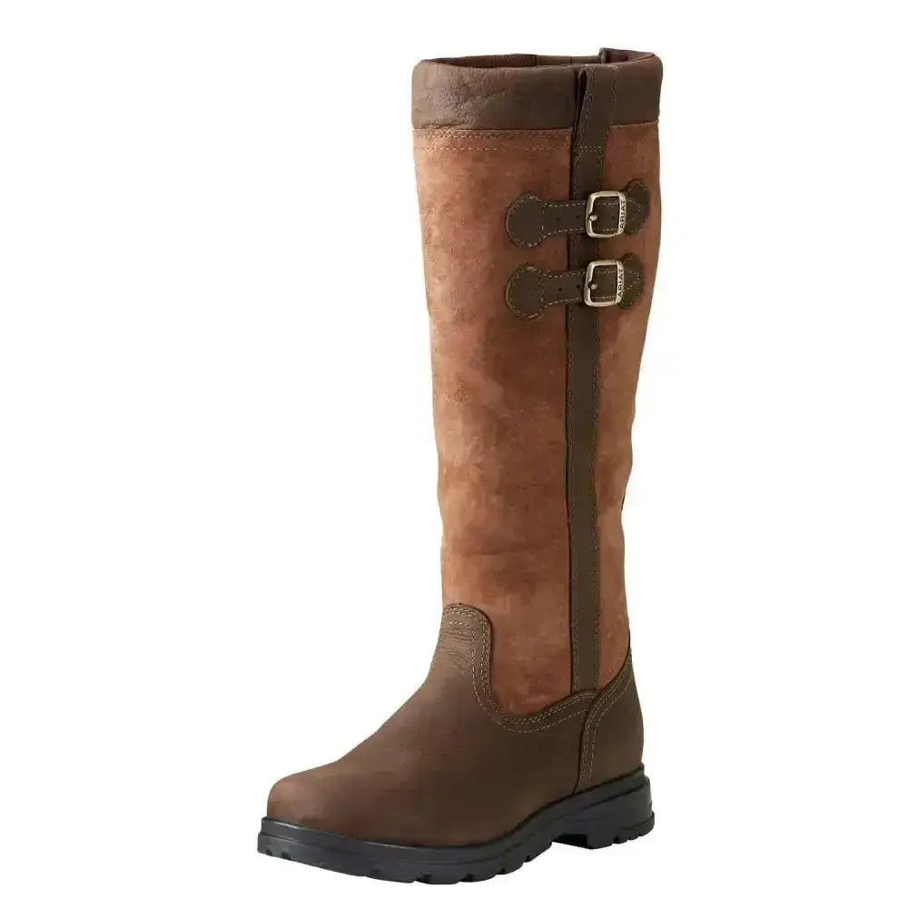 Brown suede and leather ariat eskdale h2o waterproof country boots with two silver buckle straps