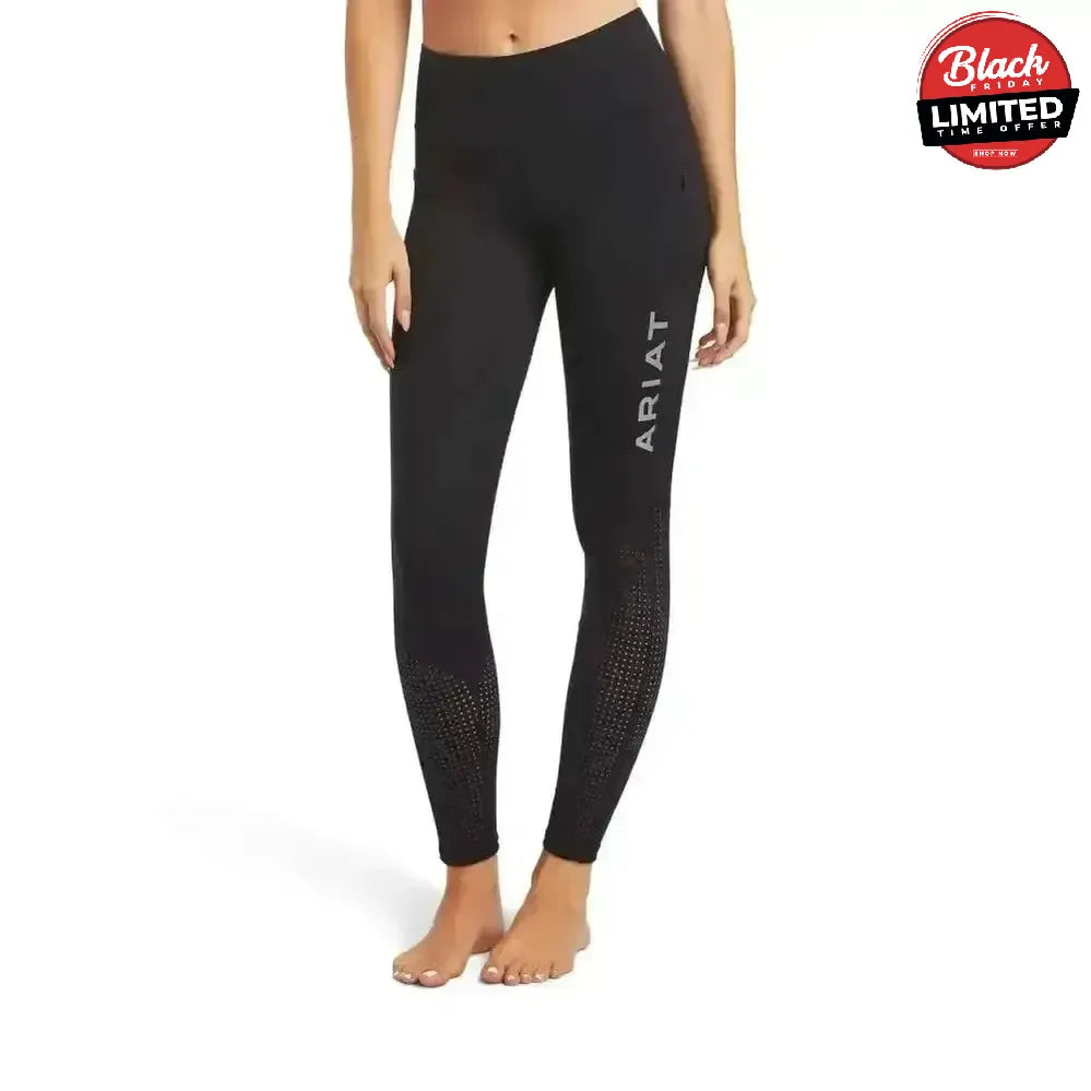 Ariat Ladies EOS Knee Patch Riding Tights With Phone Pocket And Logo Grey X Small Riding Tights