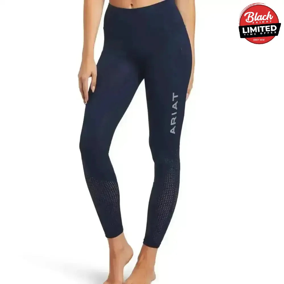 Ariat Ladies EOS Knee Patch Riding Tights With Phone Pocket And Logo Grey X Small Riding Tights