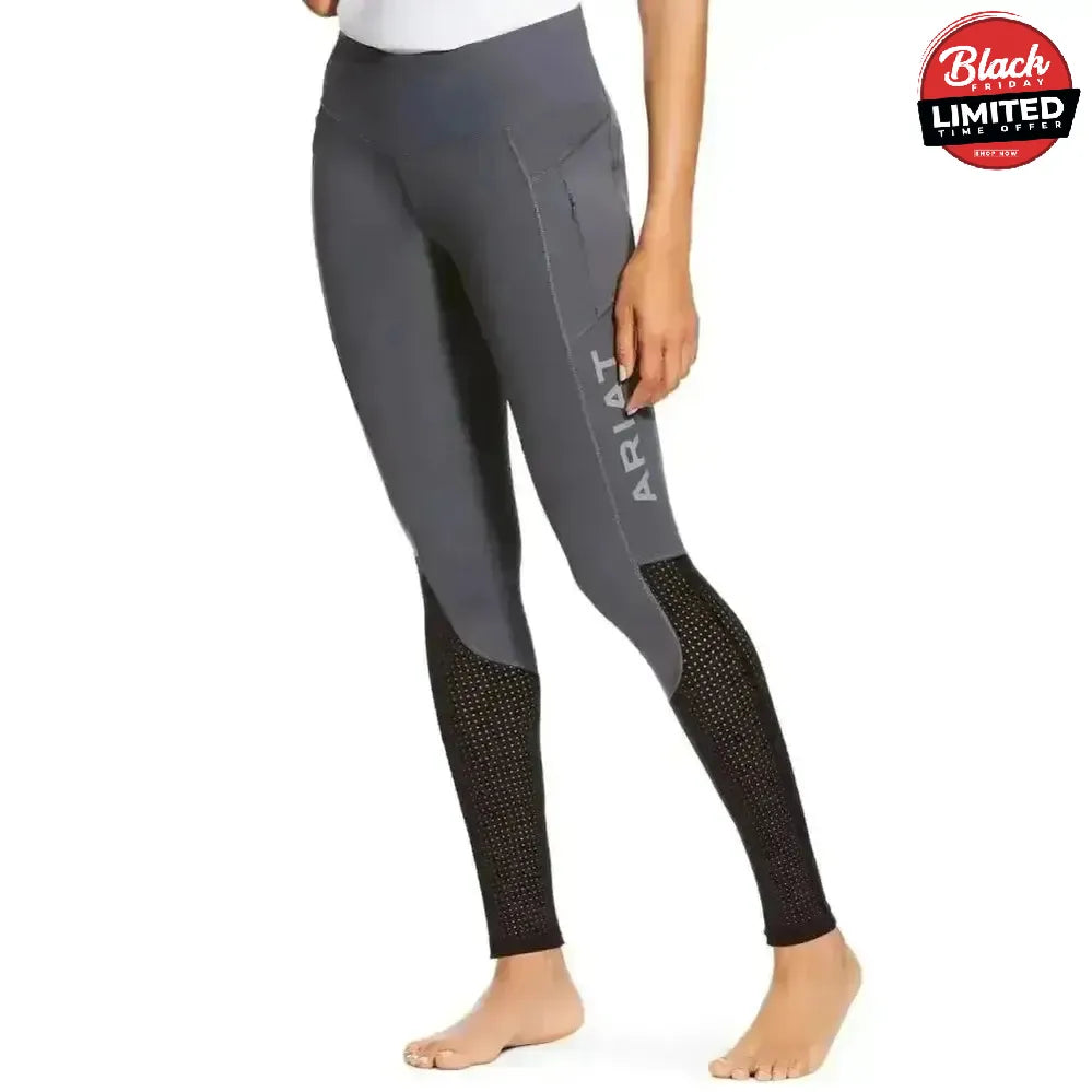 Ariat Ladies EOS Knee Patch Riding Tights With Phone Pocket And Logo Grey X Small Riding Tights