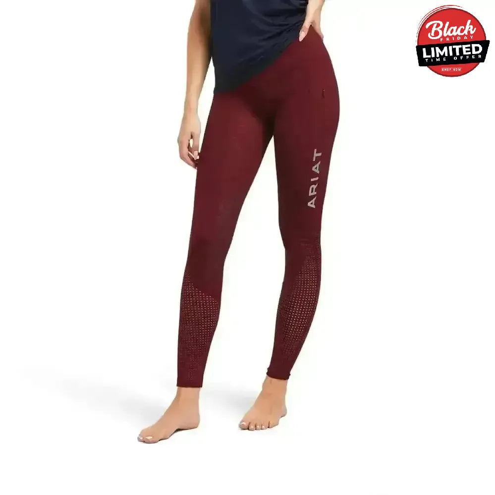 Ariat Ladies EOS Knee Patch Riding Tights With Phone Pocket And Logo Grey X Small Riding Tights