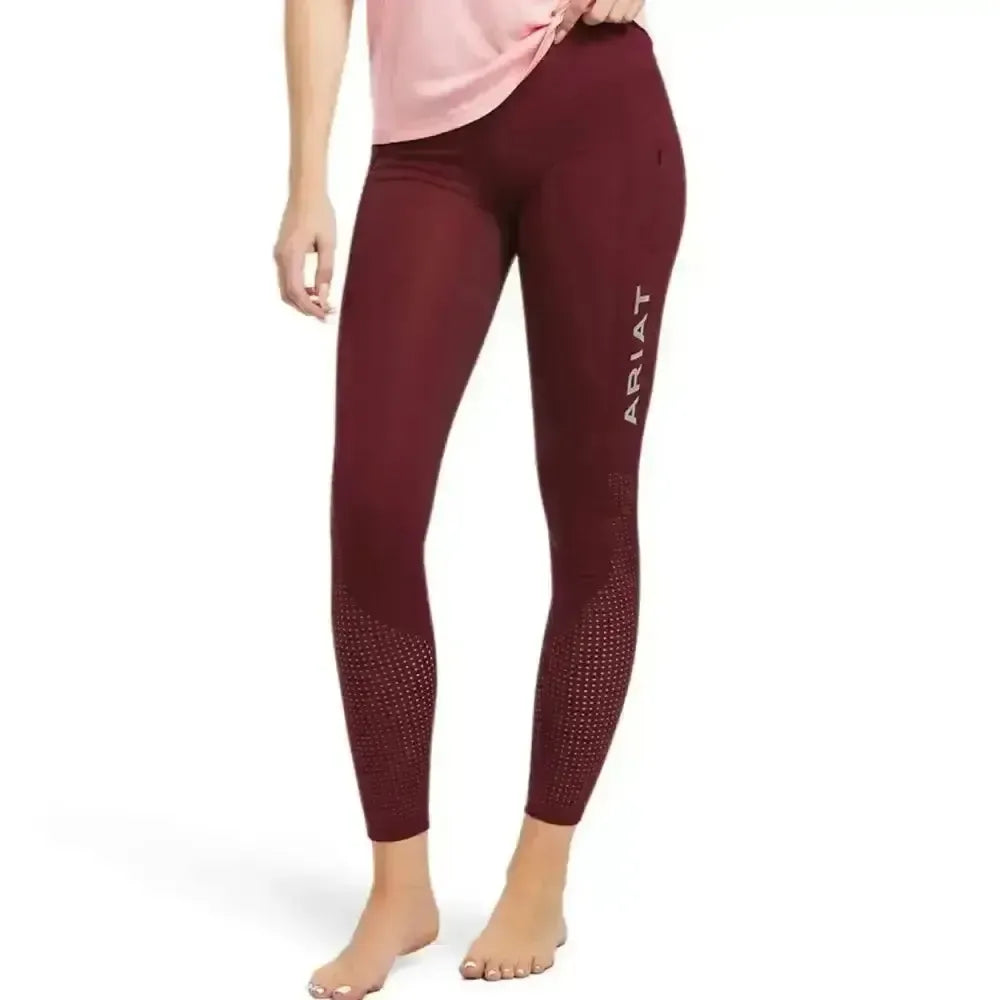 Ariat Ladies EOS Riding Tights With Phone Pocket And Logo Full Seat Zinfandel Bit Emboss X Small Riding Tights