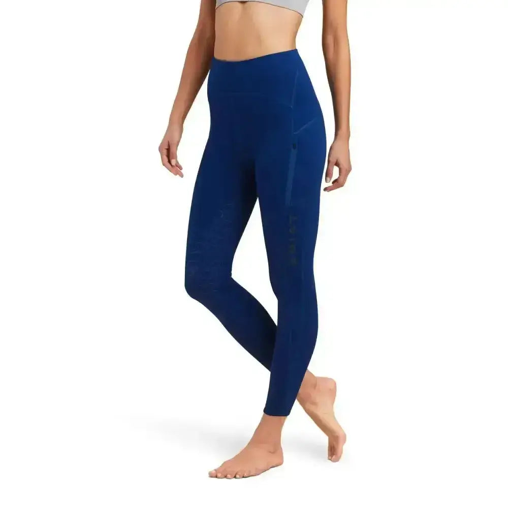 Deep blue ariat ladies riding tights venture thermal half grip with smooth stretchy fabric and subtle side seams