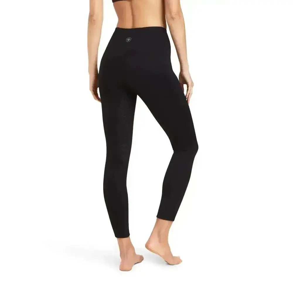 Black ariat ladies riding tights venture thermal half grip with sleek high waist and logo on the back waistband