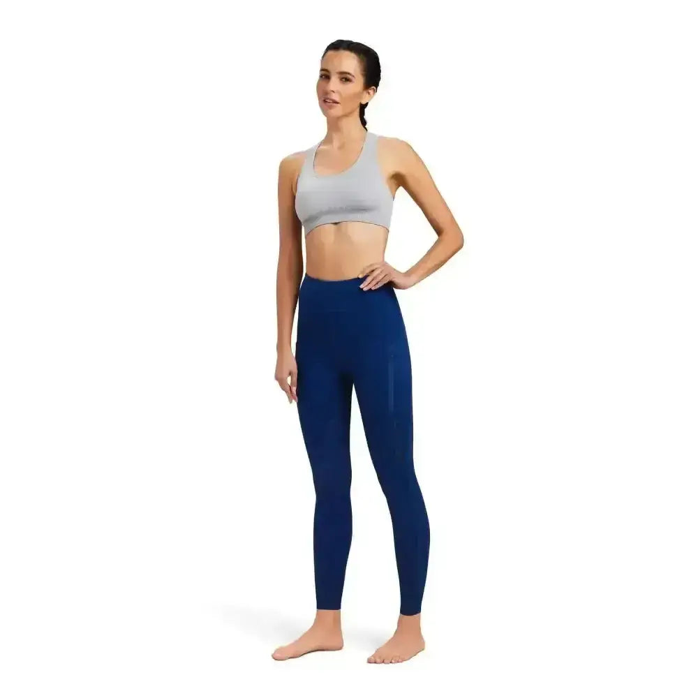 Ariat ladies riding tights venture thermal half grip in navy blue with smooth stretchy fabric and high waistband