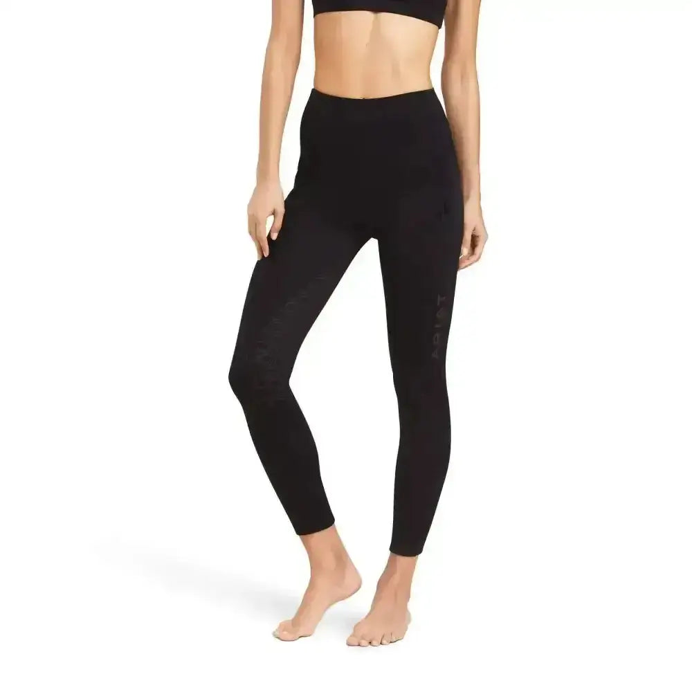 Black ariat ladies riding tights venture thermal half grip with smooth stretchy fabric and subtle side panels
