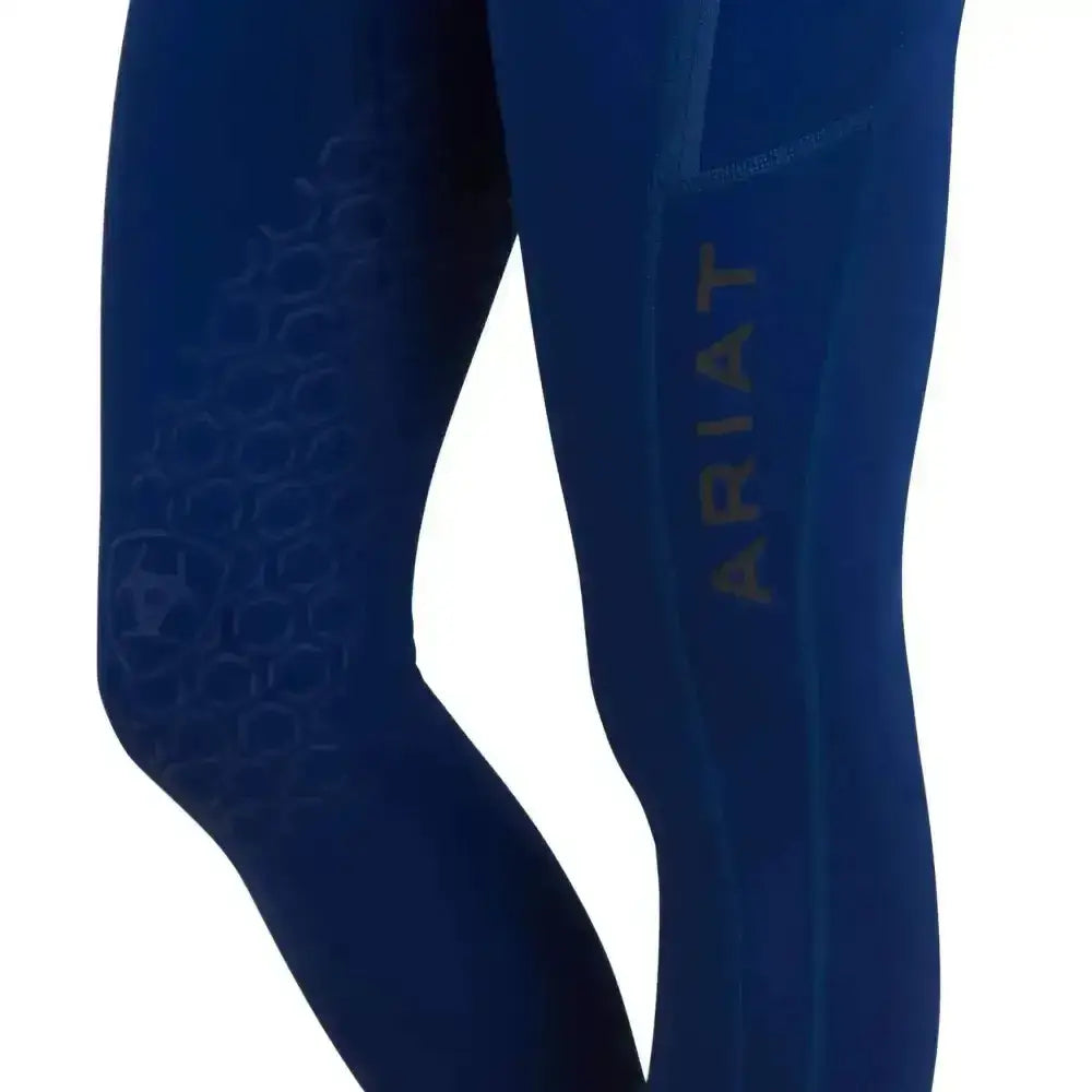 Deep blue ariat ladies riding tights venture thermal half grip with subtle textured patterns and sleek fit