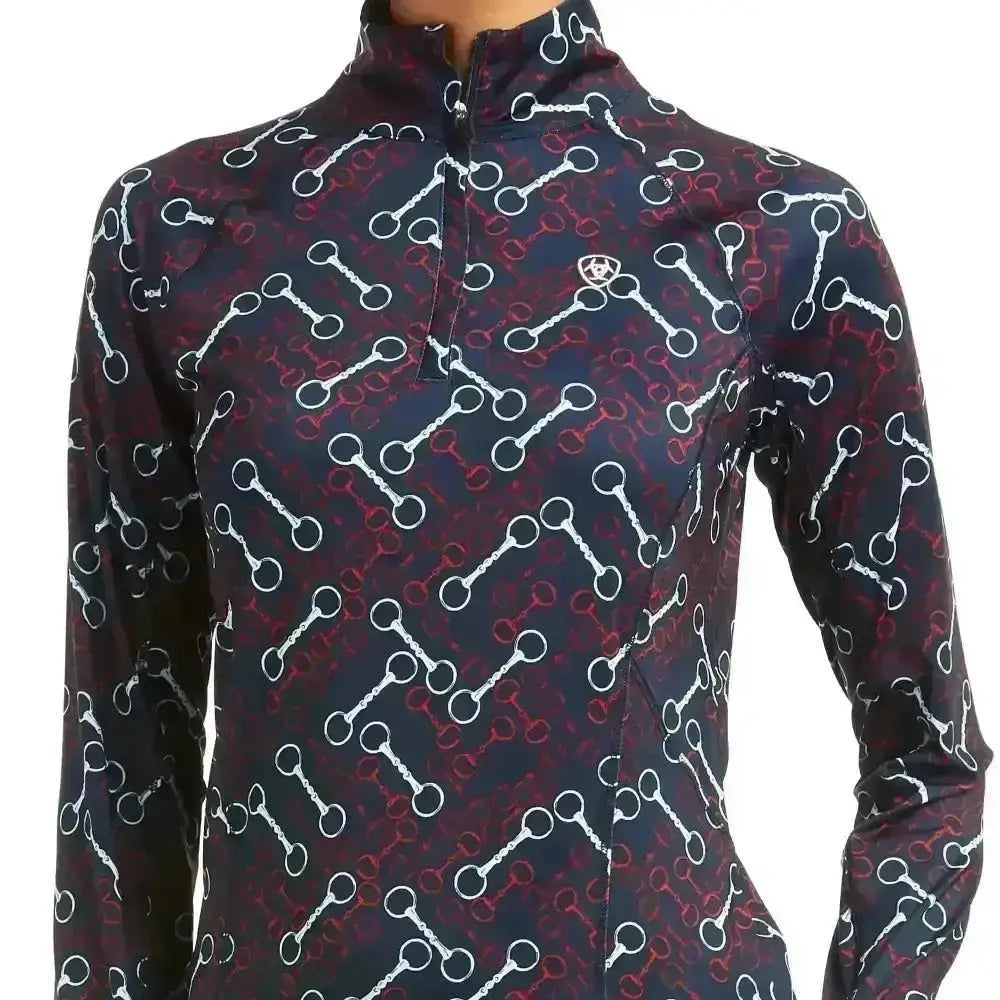 Dark navy and maroon ariat lowell base layer 2.0 1/4 zip shirt with white horsebit pattern updated lowell combines style