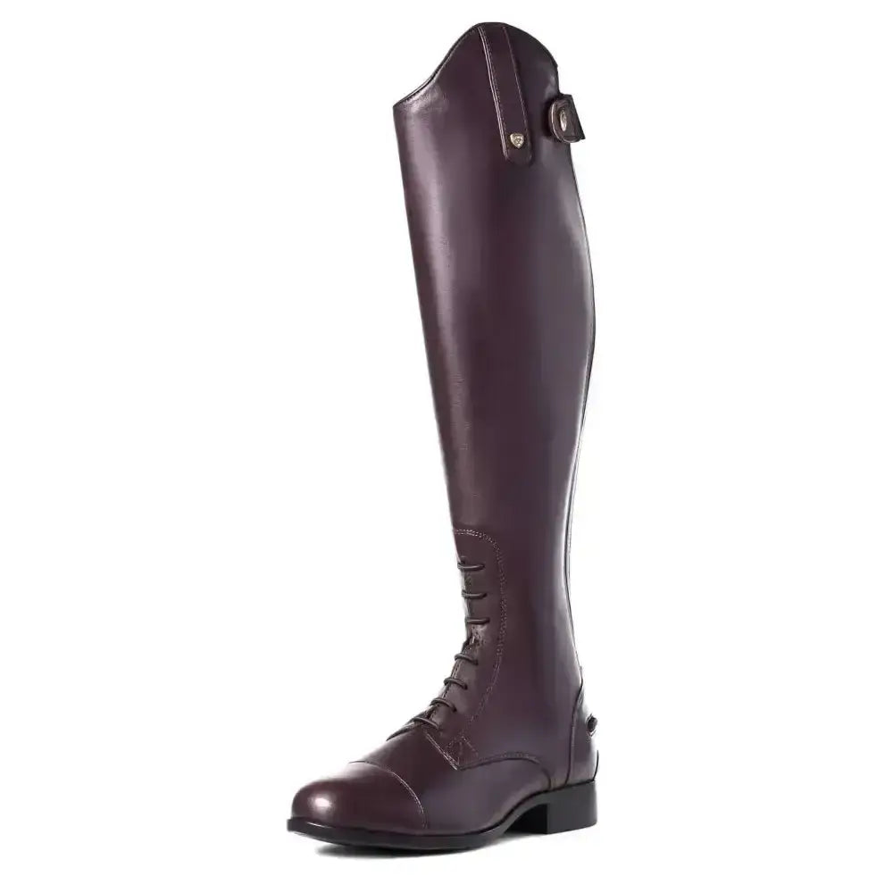 Dark brown leather ariat riding boots with sleek polished finish and classic lace-up design heritage contour long riding boots