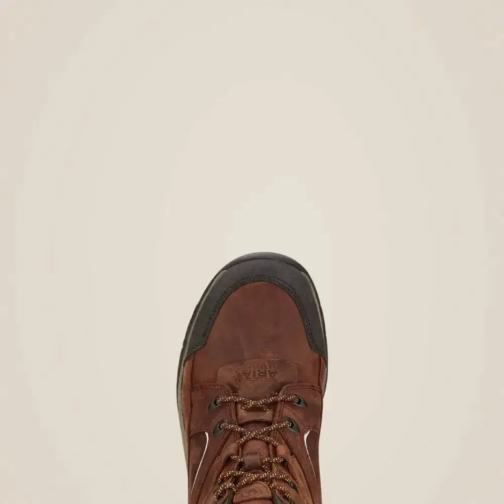Brown leather ariat telluride h20 laced riding boot with black rubber toe cap and full-grain leather upper copper