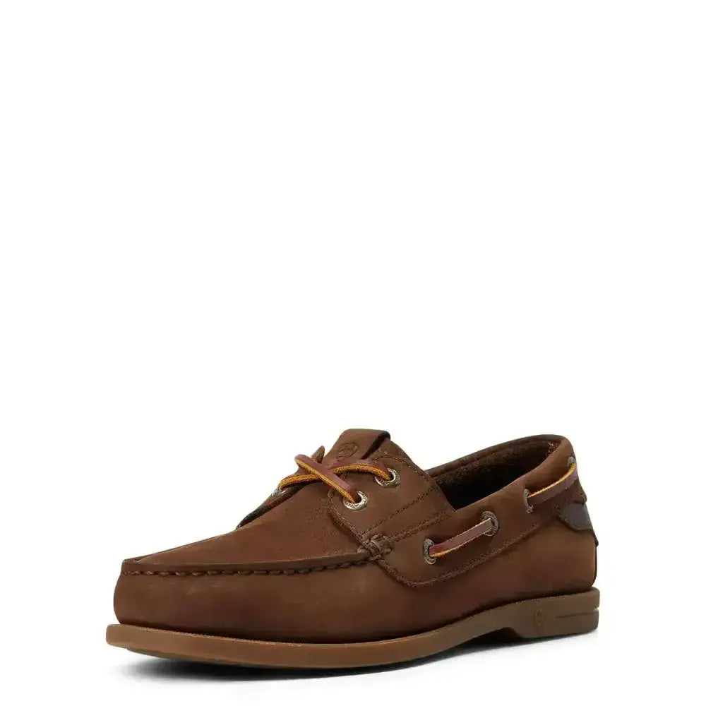 Brown leather ariats womans antigua boat shoes with buttery soft leather and durable welt stitching design