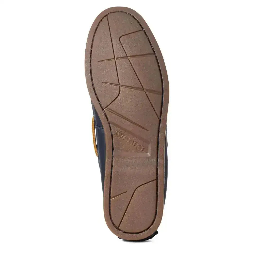 Navy blue Ariat womans antigua boat shoes with buttery soft leather, durable welt stitching, and brown rubber sole