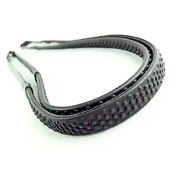 Black textured leather headband with metallic clasp featuring ascot bio grip hook stud fastening for grip rubber reins
