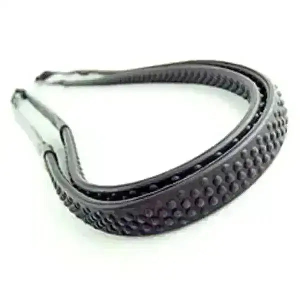 Black textured leather strap with silver toggle clasp part of ascot bio grip rubber grip rubber reins with buckle ends