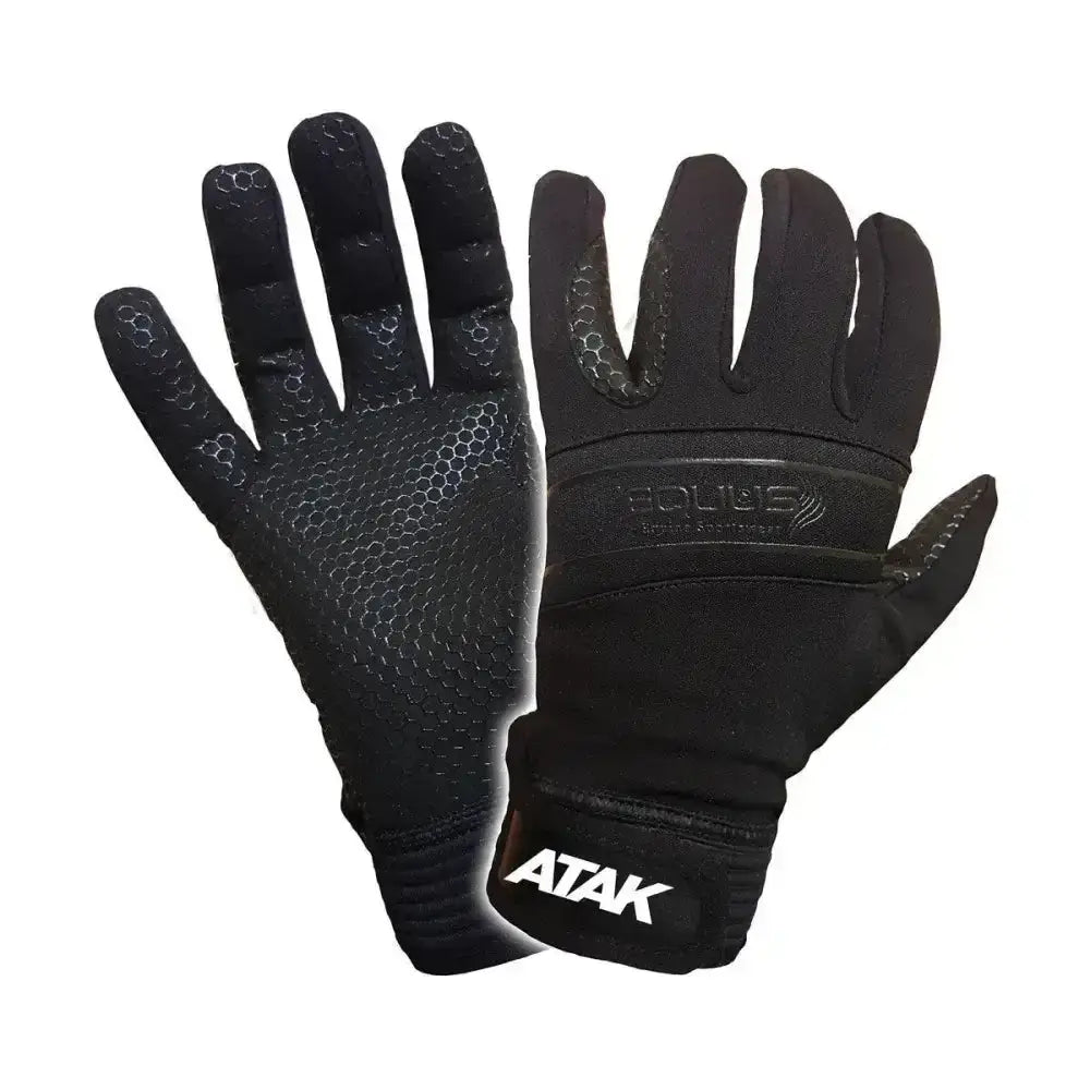 Black atak equus equestrian gloves junior with textured grippy fingertips and hexagonal pattern for better grip