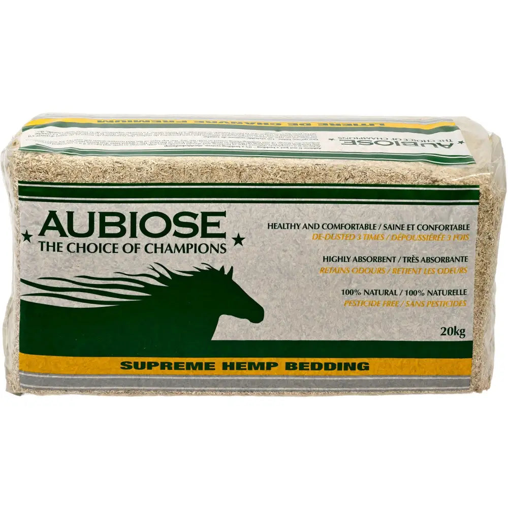 Aubiose hemp bedding 20kg pack of light beige absorbent hemp bedding with horse branding for animal husbandry use