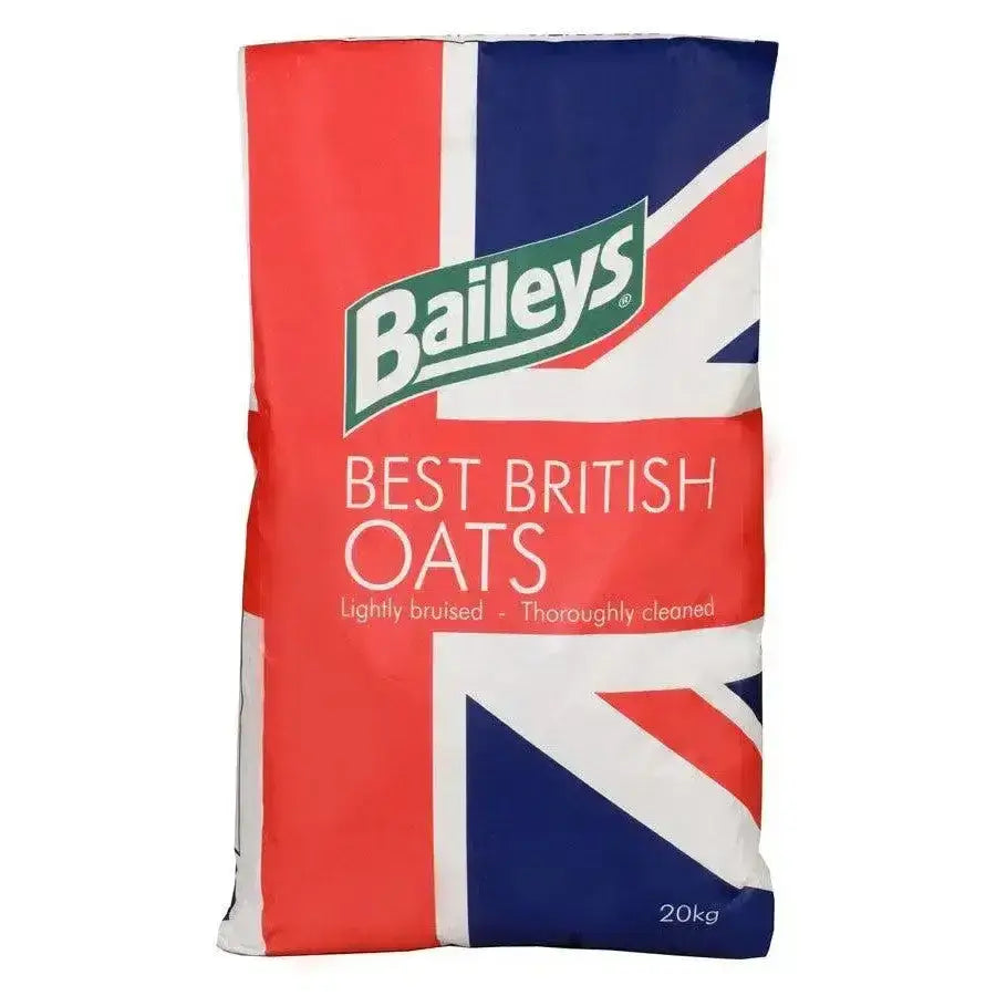 Baileys bruised oats in a red white and blue union jack bag offering quick release energy for horses needing sparkle