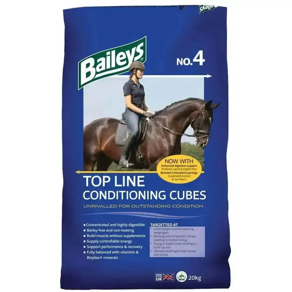 Baileys no 4 top line conditioning cubes horse feed 20kg dark blue cubes with micronised wheat for muscle building