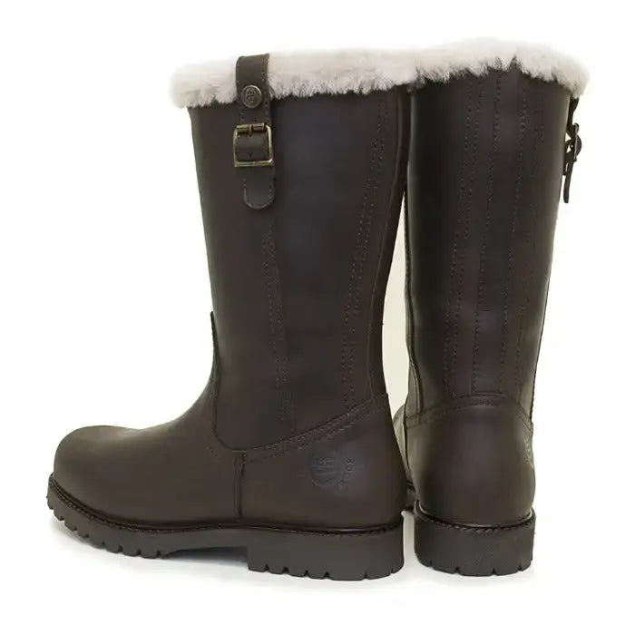 Dark brown bareback footwear alaska storm waterproof boots with cosy sheep wool fur lining and textured sole