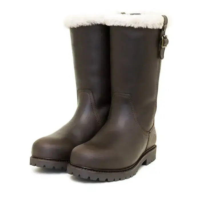 Dark brown bareback footwear alaska storm waterproof boots with cosy sheep wool shearling cuff and sturdy sole