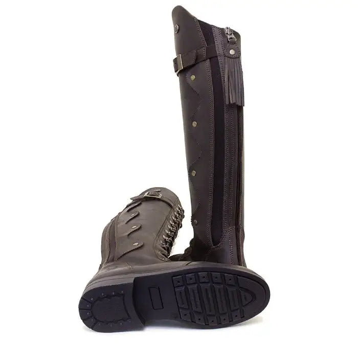 Dark brown leather andalucia boots brown with rear opti zip and decorative stitching from bareback footwear