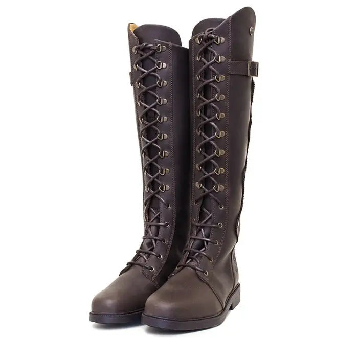 Dark brown leather andalucia boots brown with lace-up front, metal eyelets, and rear opti zip from bareback footwear