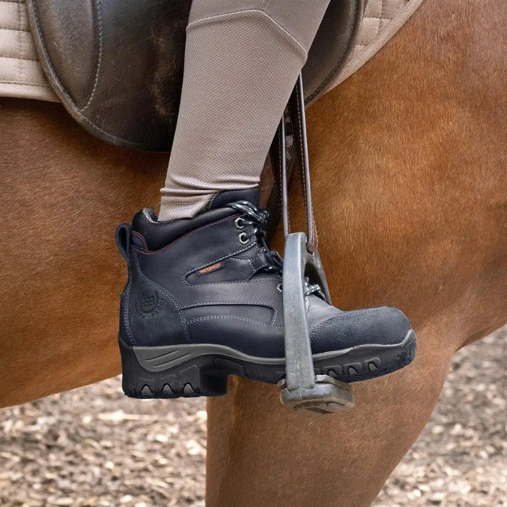 Dark navy leather storm waterproof jodhpur boot with reinforced stitching and rugged sole from bareback footwear blair