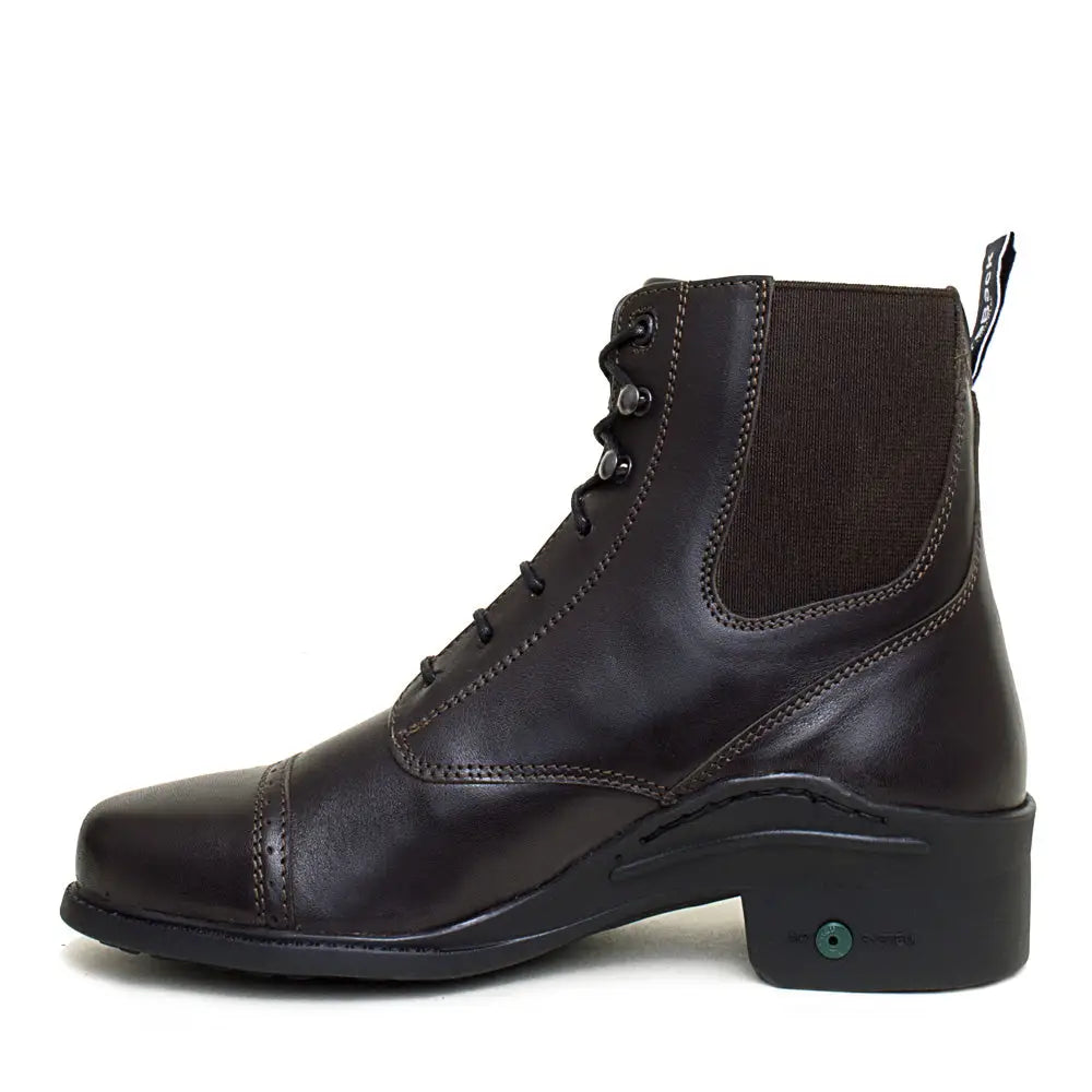 Dark brown leather bareback footwear bramham zip jodhpur boots with low block heel and elastic side panel