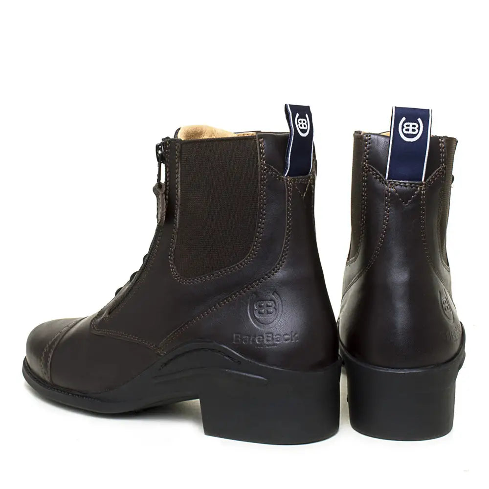 Dark brown leather bareback footwear bramham zip jodhpur boots with low block heel and elastic side panels