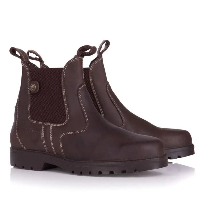 Bareback footwear bronx brown leather chelsea boots with white stitching and textured anti slip sole boots