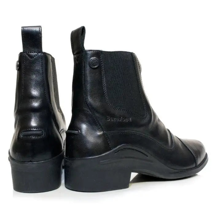 Black leather bareback footwear idaho jodhpur boots with elastic side panels and low block heel