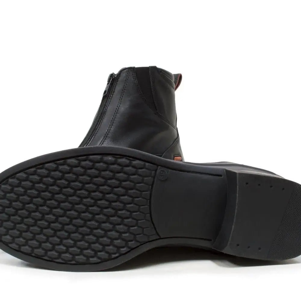 Black leather jodhpur riding boots with honeycomb-patterned sole from bareback footwear idaho storm waterproof line