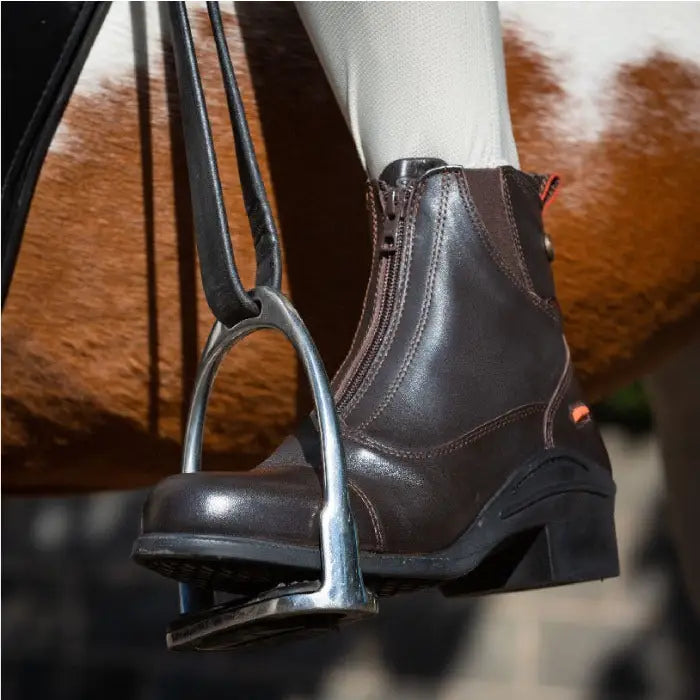 Dark brown leather bareback footwear idaho storm waterproof jodhpur boot with zipper and low heel for riding