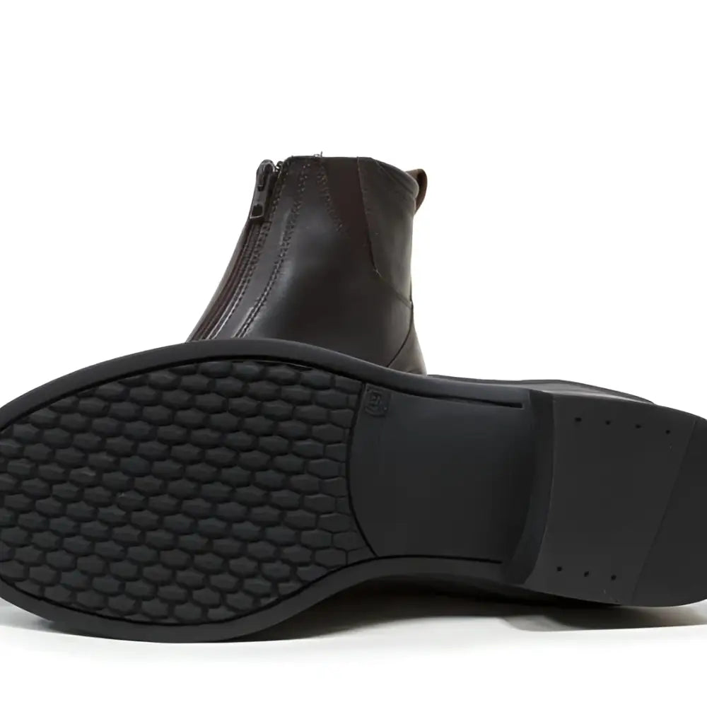 Black leather ankle boot with side zipper and textured sole from bareback footwear idaho storm waterproof series