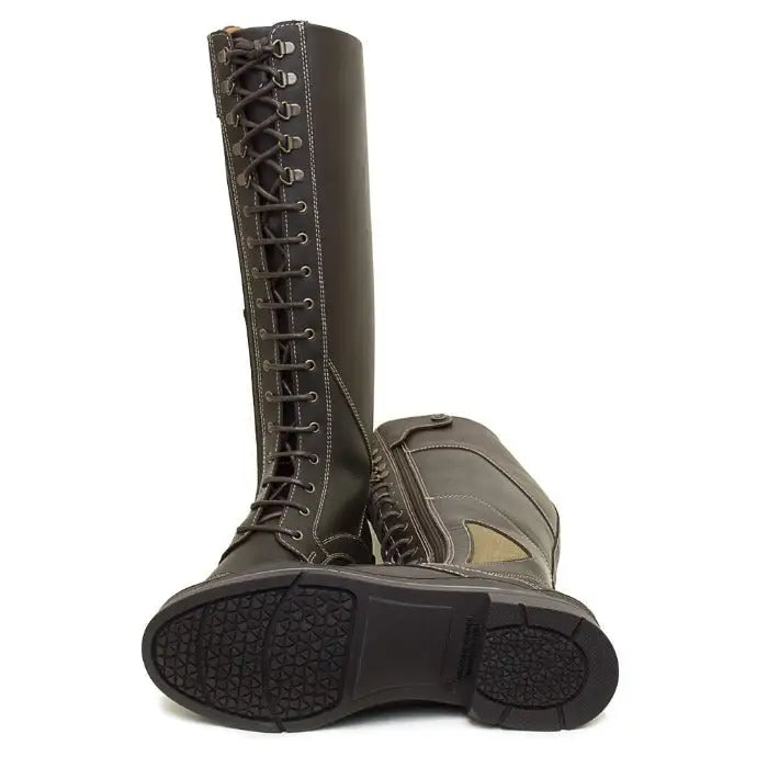 Dark brown leather kentucky long riding boots with black laces and silver eyelets from bareback footwear kentucky