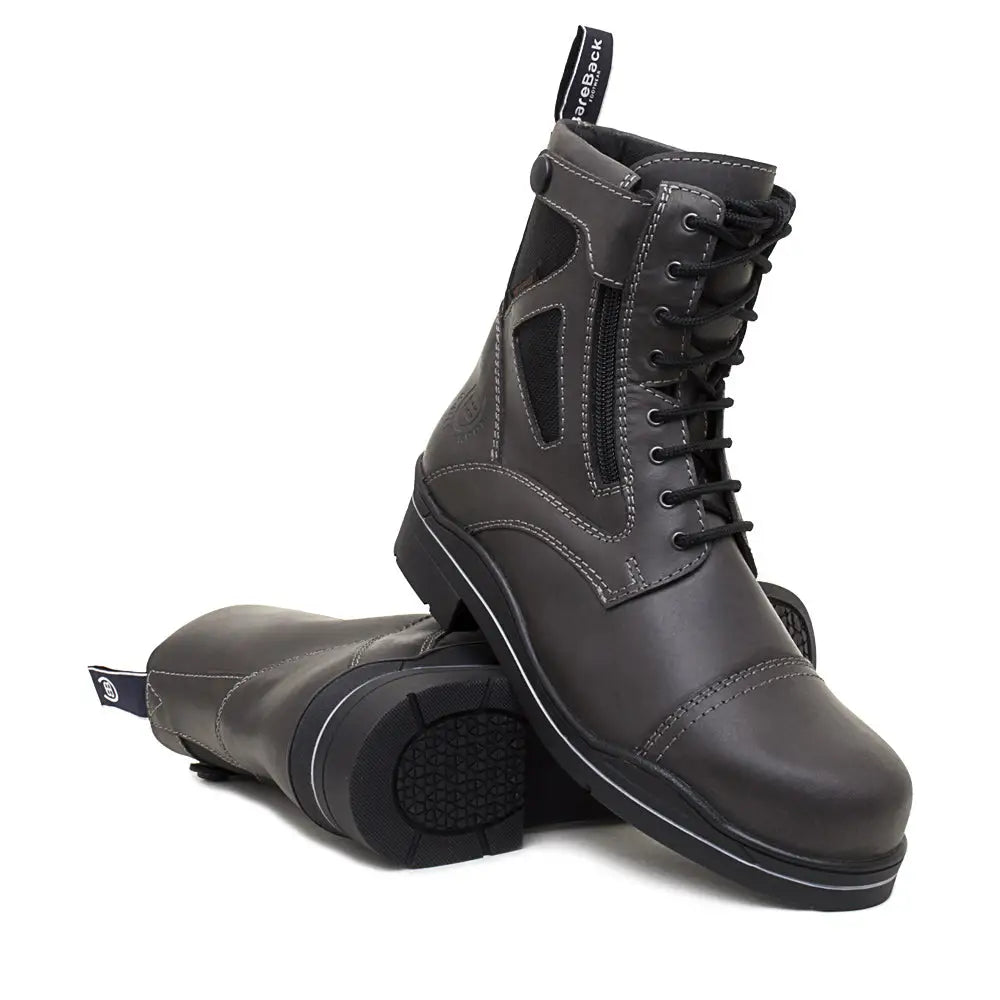 Dark gray leather bareback footwear kentucky storm waterproof ankle boot with black laces and reinforced toe cap