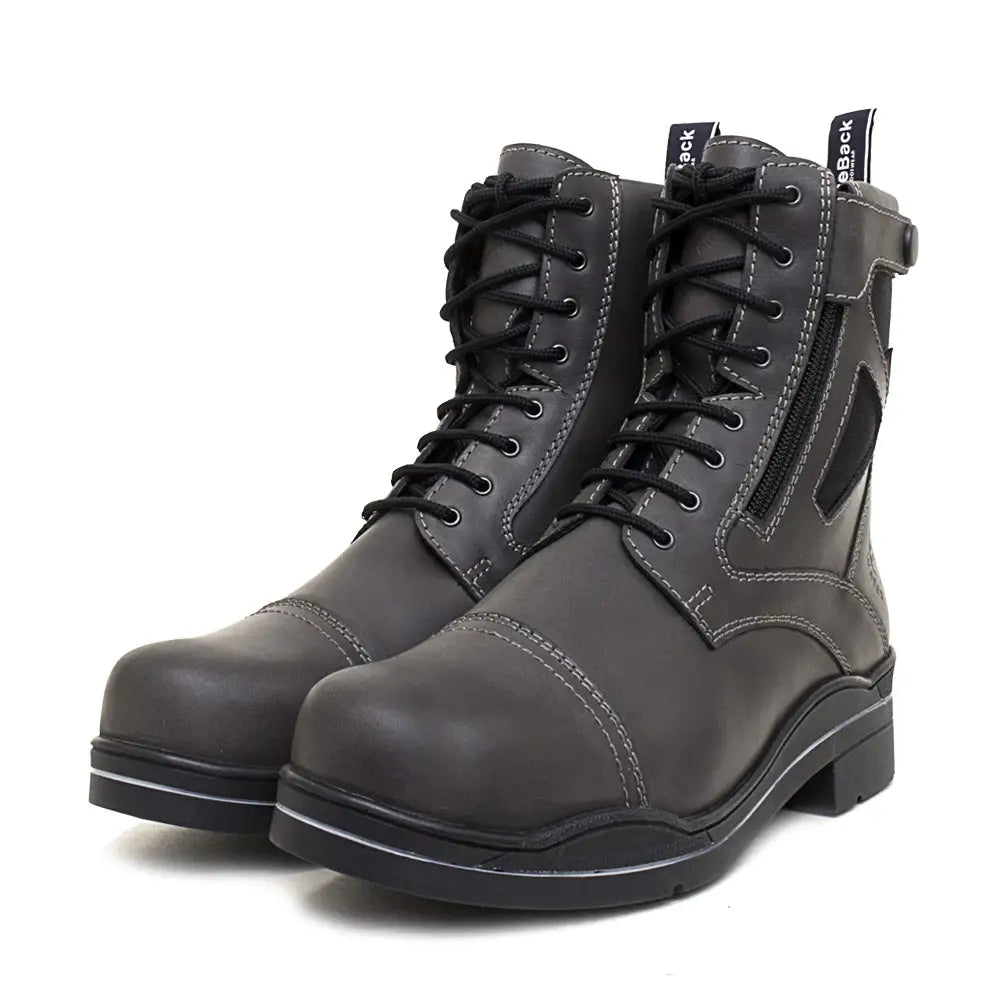 Dark gray leather lace-up bareback footwear kentucky storm waterproof ankle boots with black laces and side zipper
