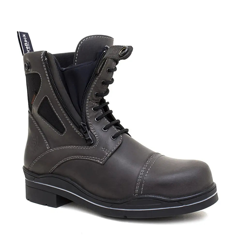 Bareback footwear kentucky storm waterproof grey leather ankle boots with black laces side zipper and reinforced stitching