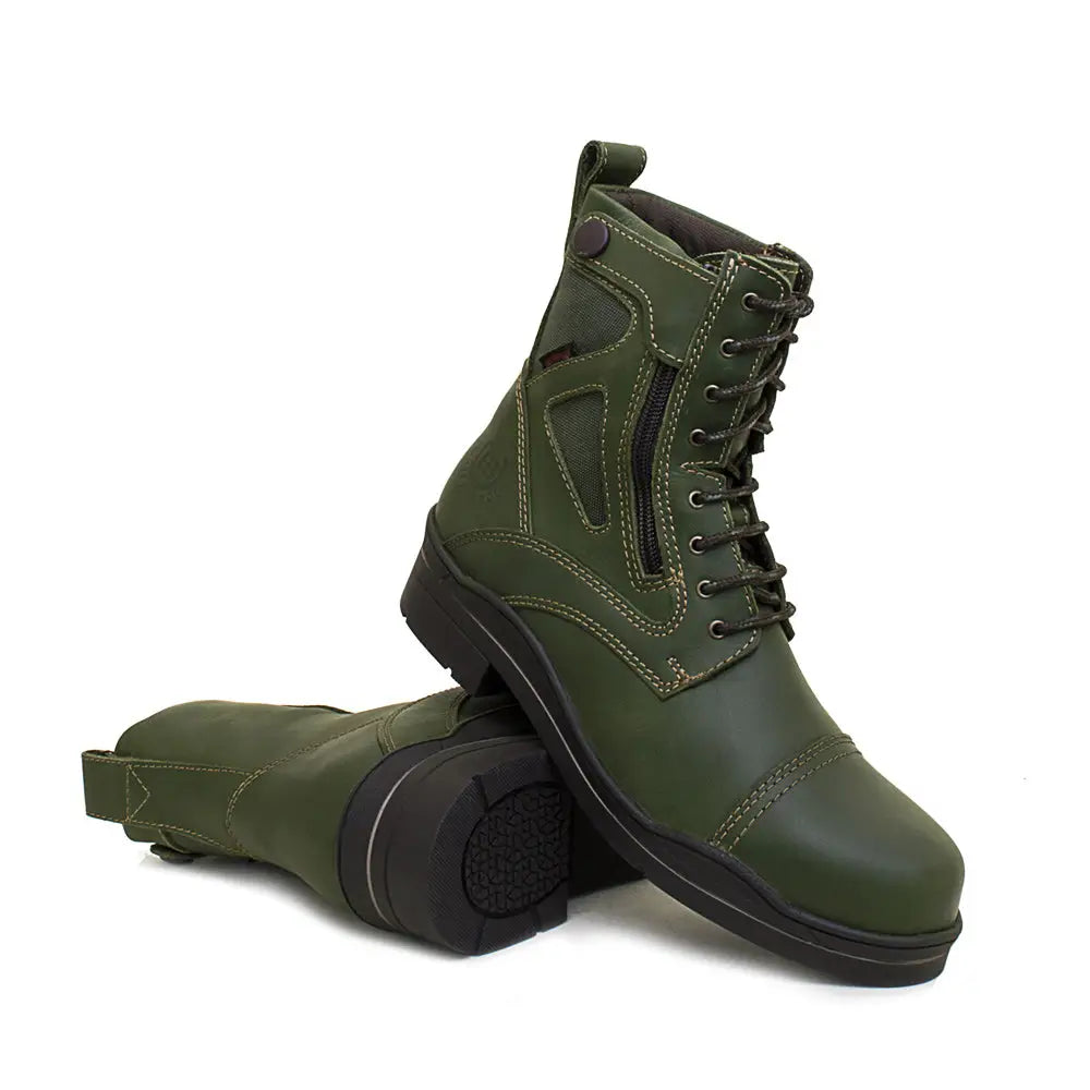 Bareback footwear kentucky storm waterproof olive green leather combat boots with black laces and rugged sole