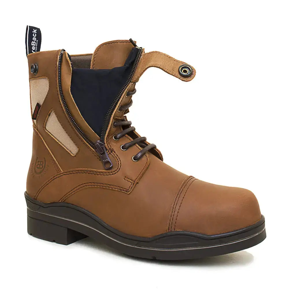 Tan leather bareback footwear kentucky storm waterproof jodhpur boots with black sole and side zipper panel