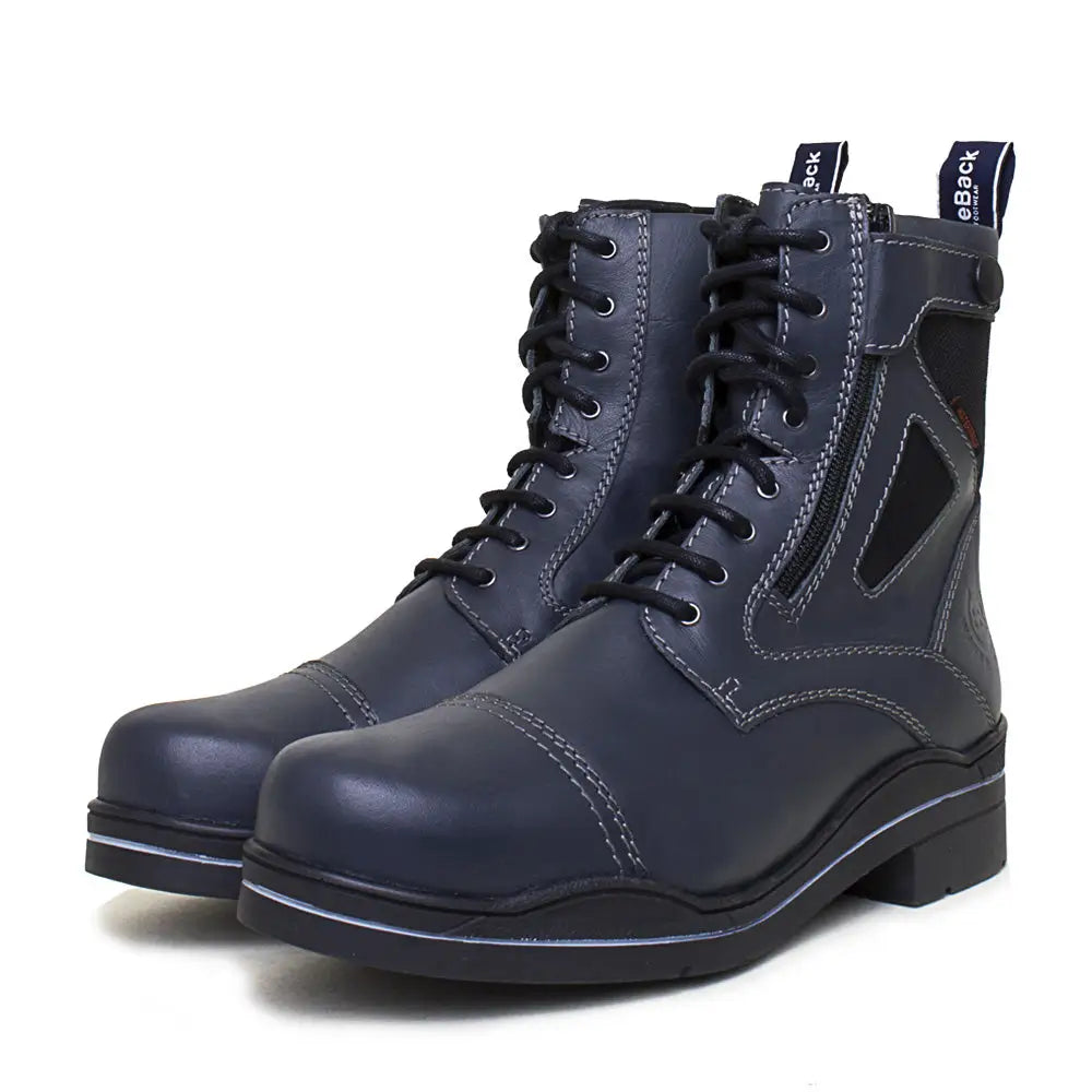 Dark navy leather waterproof jodhpur boots with black laces and side zipper from bareback footwear kentucky storm