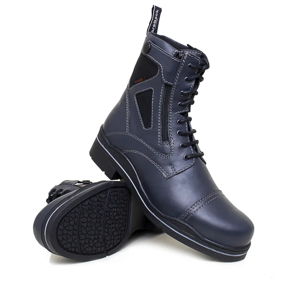 Dark navy leather waterproof jodhpur boots with black laces and side zipper from bareback footwear kentucky storm