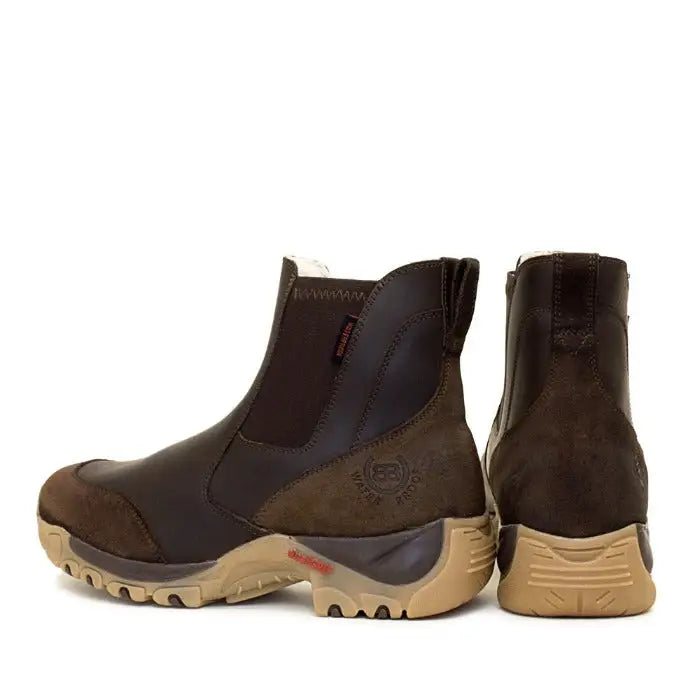 Dark brown leather and suede ottawa storm waterproof chelsea boot with tan sole from bareback footwear ottawa
