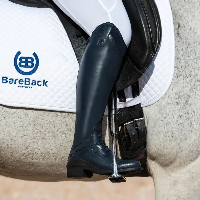 Dark navy leather phoenix long riding boot from bareback footwear phoenix with polished finish and sturdy heel