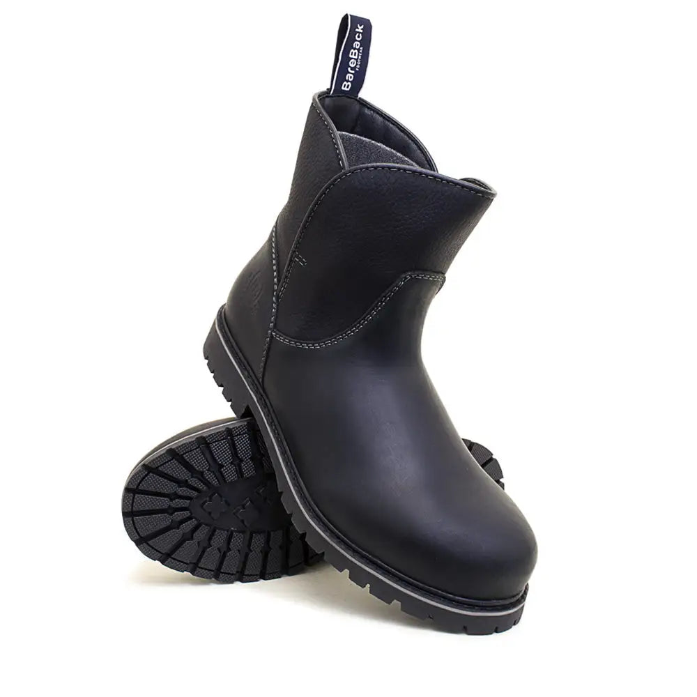 Black leather bareback footwear quebec waterproof ankle boots with sturdy rubber sole and back pull tab